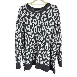 Lane Bryant Sweater Women 22 Gray Animal Print Safari Neutral Office Retro 80s